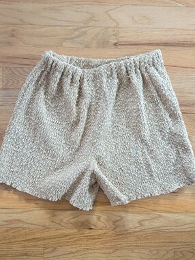 Cozy Textured Knit Elastic Waist Shorts - Beige